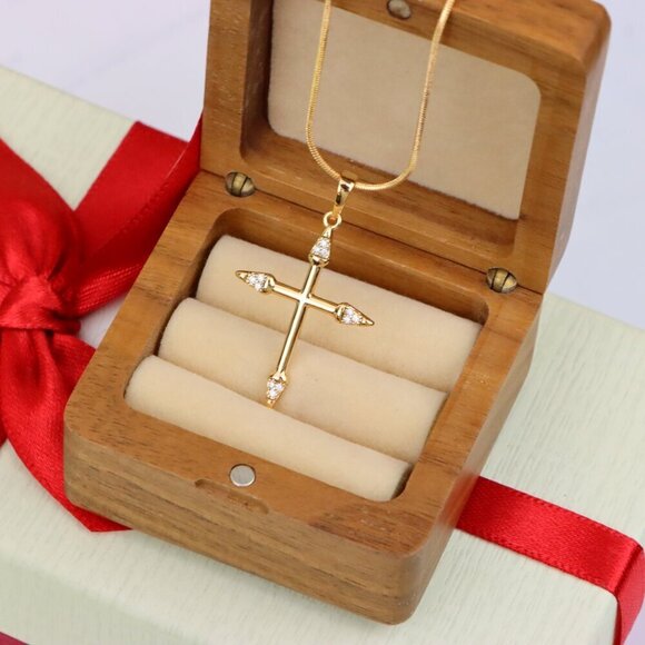 "Rose Gold Cross Pendant with Crystal Accents and Sleek Design, XPPT1863 - Picture 9 of 12